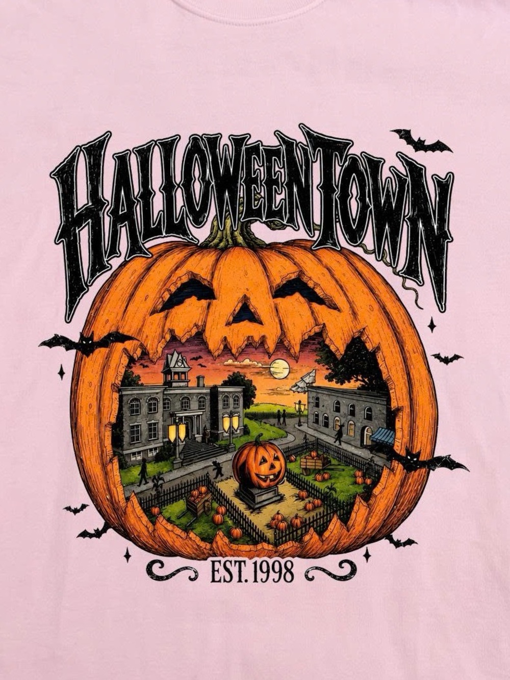 Pumpkin Halloween Town Graphic Light Pink Tshirt - Picture 2 of 2